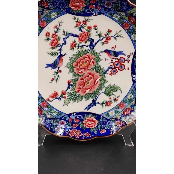 Vintage Blue Bird Rose Floral Scalloped Charger Plate Hirano Made in Japan 12.5" - Picture 4 of 11